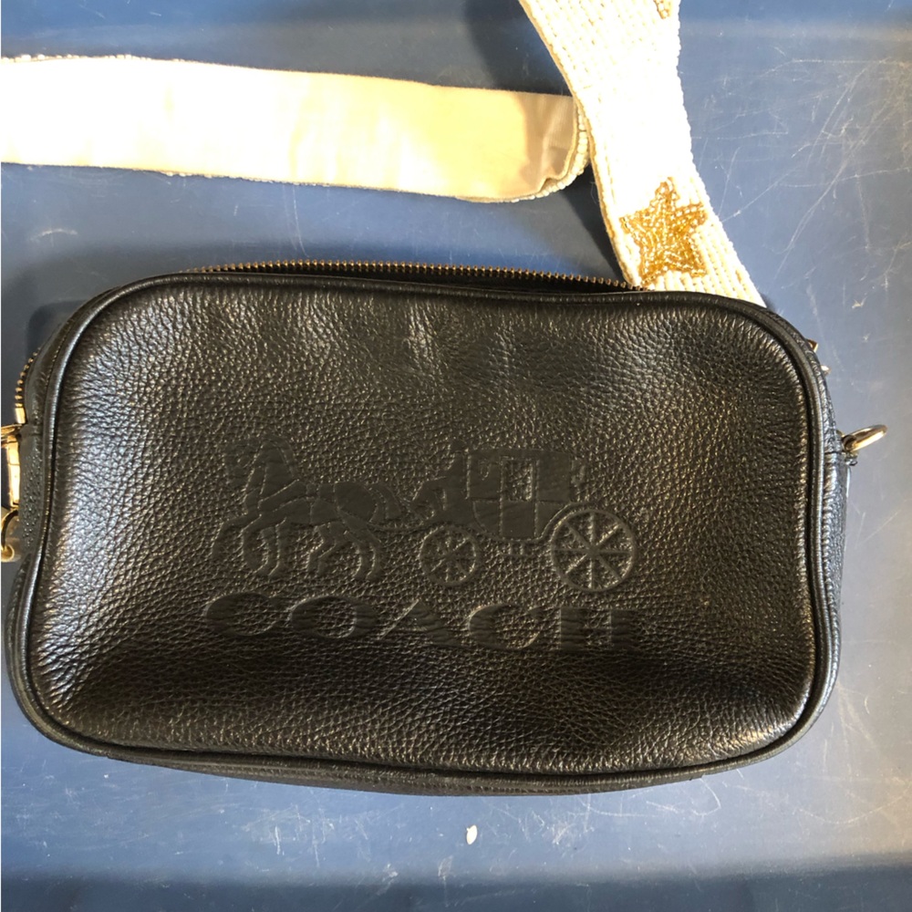 Coach Black Pebbled Leather Crossbody Bag with Embossed Logo